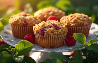 Malinové muffiny z kokosové mouky s mandlovou drobenkou